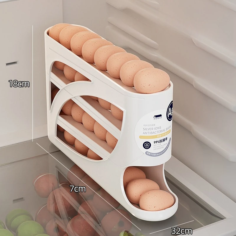Rolling egg storage box, kitchen multi-layer inclined mouth automatic egg roller, refrigerator side door egg tray, about 30 pcs