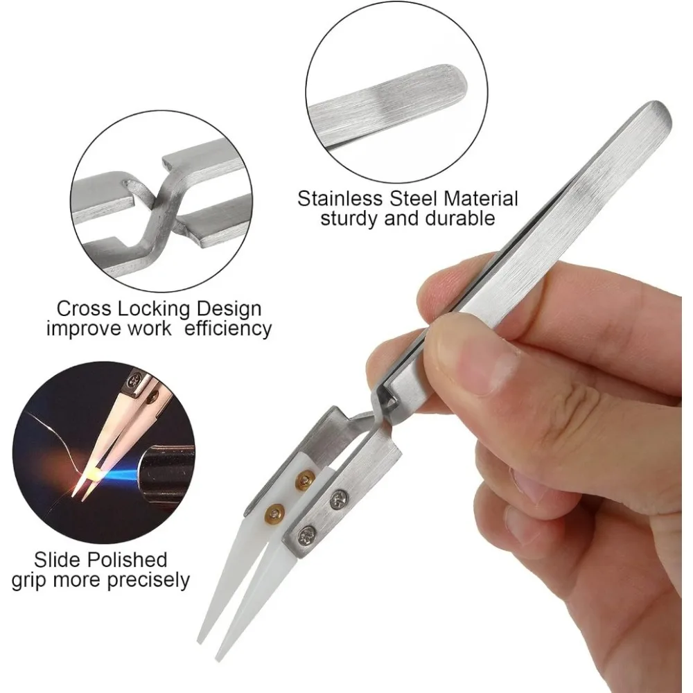 5/3/1pcs Ceramic Tweezer for Solder Stainless Steel Anti-Static Reverse Acid Resistant Electron Precision Chuck Ceramic Tweezers image 5