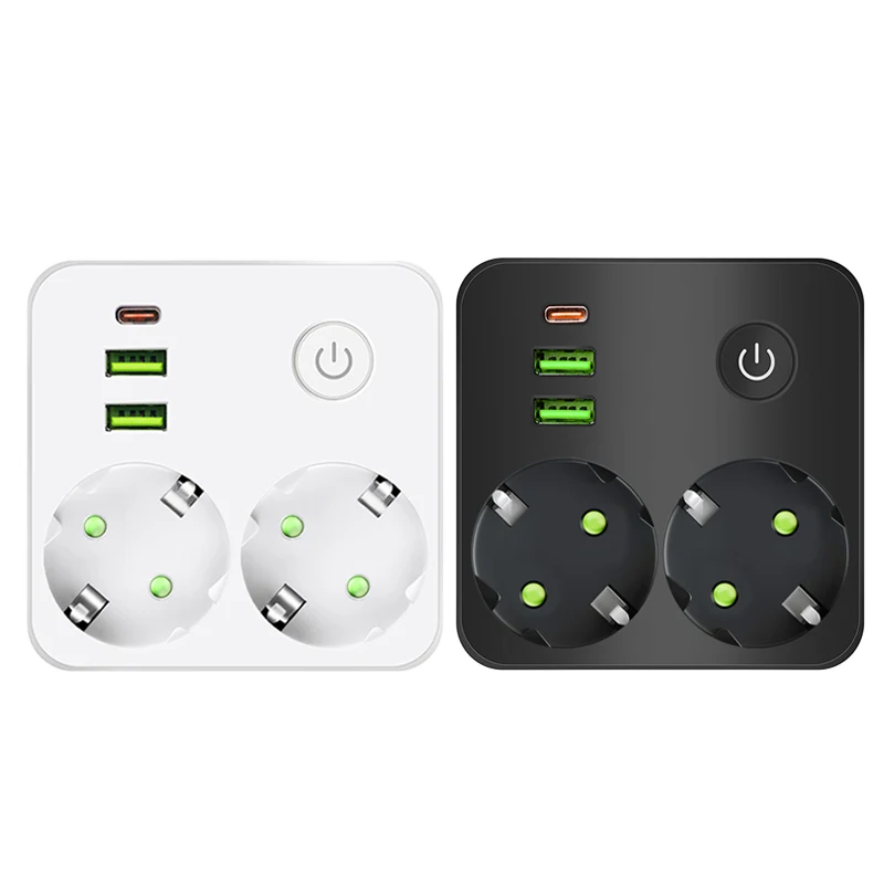 الاتحاد الأوروبي التوصيل المخرج 2 مآخذ Multitap جدار قطاع الطاقة مقبس كهربائي لا تمديد الحبل مع 2 USB 1 منافذ Type-C 2500 واط ماكس الطاقة