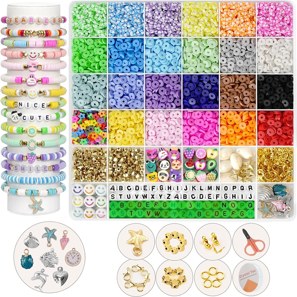 

6100Pcs Clay Beads Bracelet Making Kit for Girls 24 Colors Friendship Bracelet Beads Kit with Preppy Polymer Beads for Jewelry