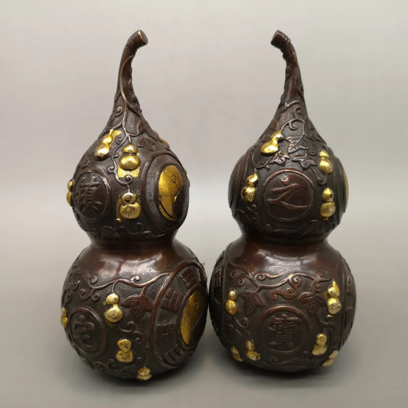 

Brass Gilded Bagua Gourd Ornaments Metal Crafts Copper Gourd Ornaments Pair Home Decoration