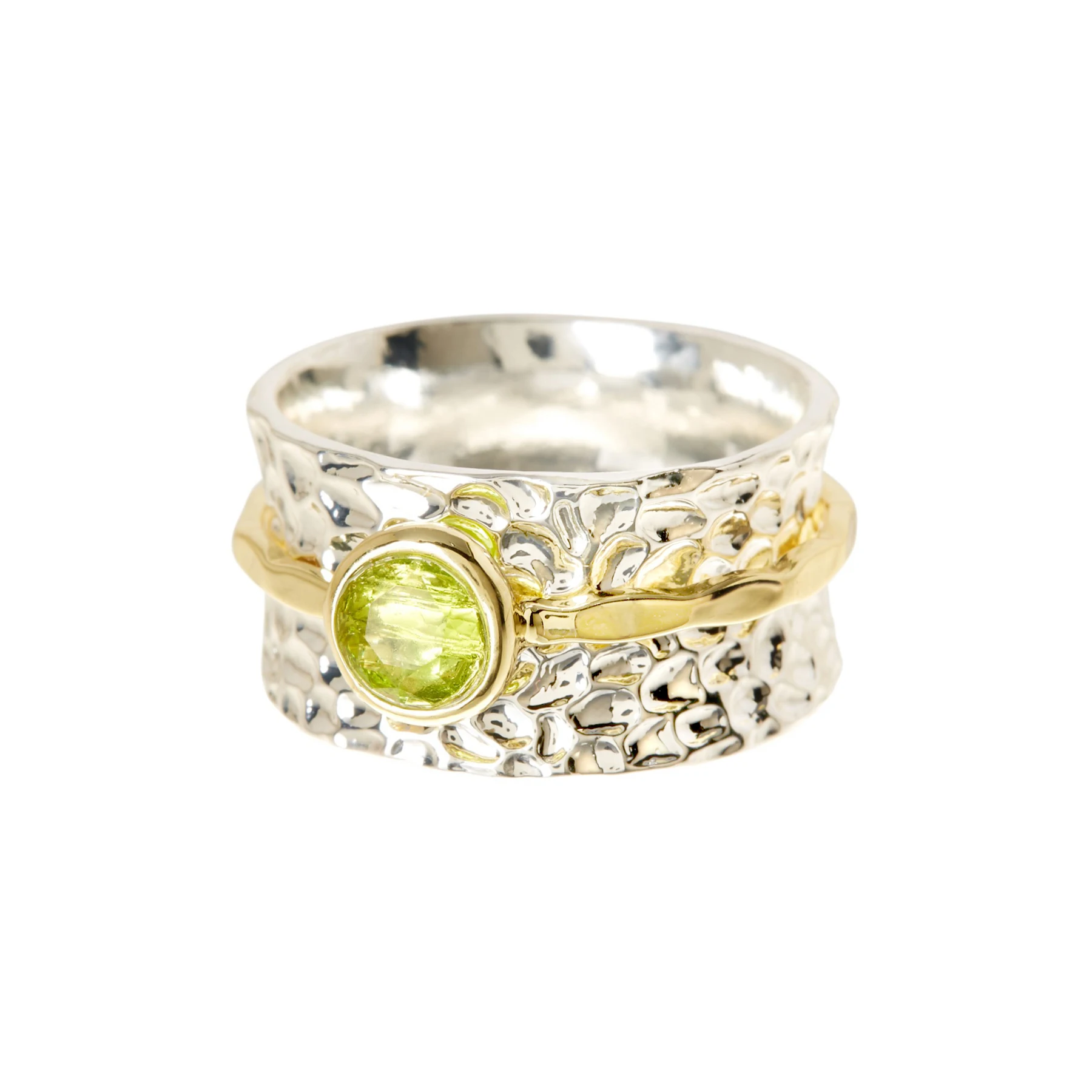 

Handmade Peridot Crystal 2 Tone Spinner Ring Fashion Spinner Ring for Women