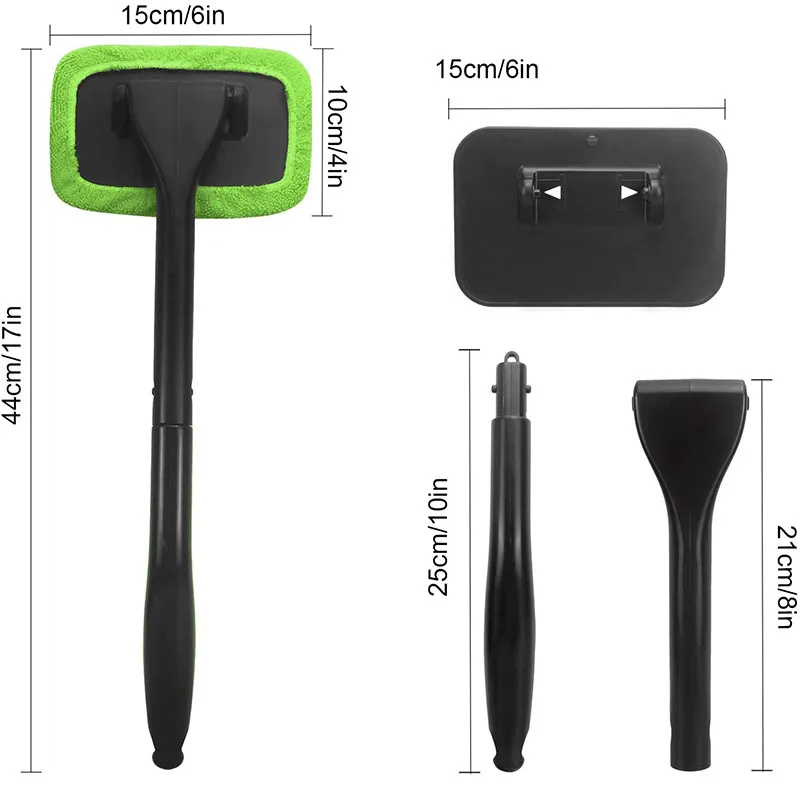 

Car Window Cleaning Tool with Washable and Reusable Cloth Pad Head Extendable Handle and Spray Bottle