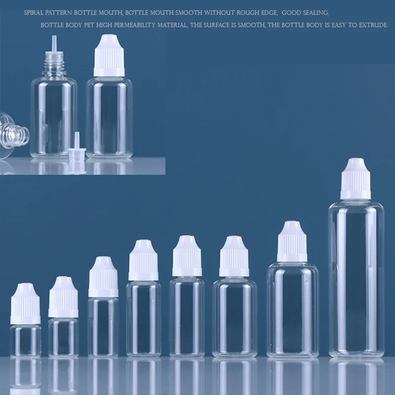 10pcs 3ml-100ml PET Plastic Empty Dropper Bottles with Caps Plug Tips Funnel Eye Liquid Oil Containers Travel Refillable Bottles