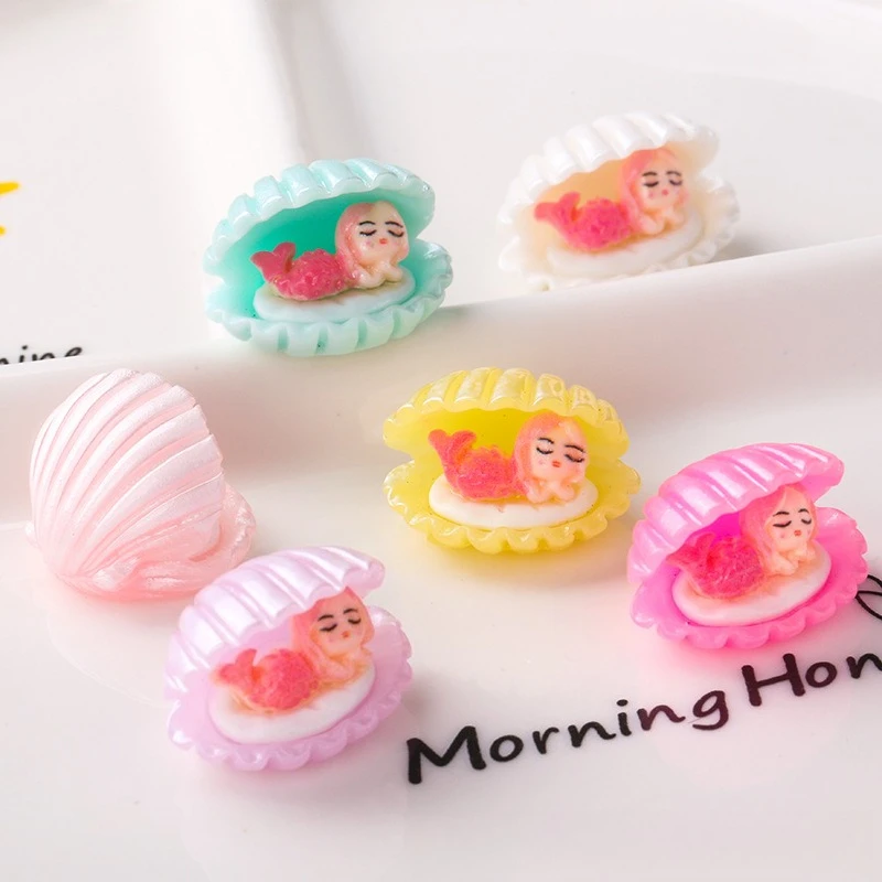 新しい可愛い樹脂製漫画風パールシェル人魚シリーズフラットバックスクラップブッキングDIYジュエリークラフトデコレーションアクセサリー