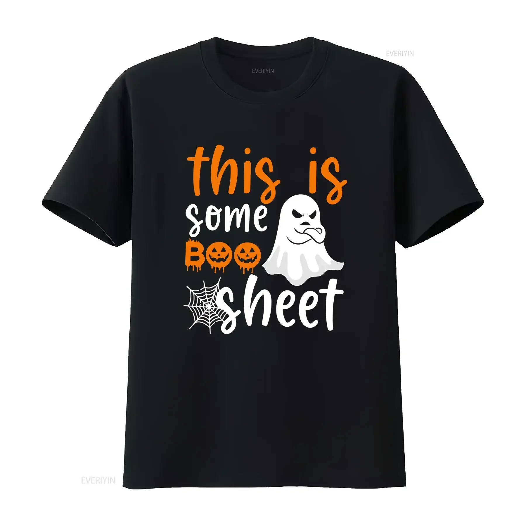 Funny Halloween Angry Ghost Pumpkin Spider Web Boo Slogan Print Casual T Shirt vintage Washed Comfortable graphic homme