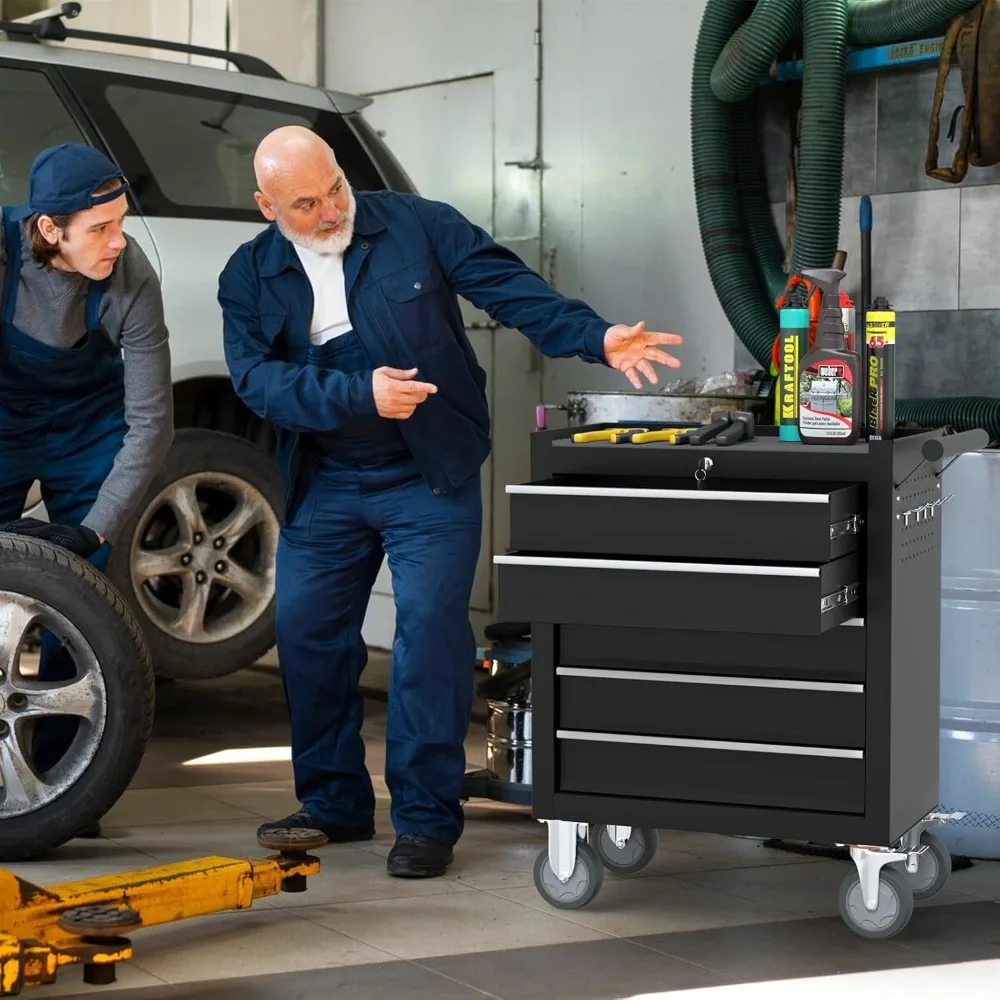 5-ящик для инструментов на колесиках, ящик для инструментов с колесами, металлическая тележка для инструментов с ящиками, шкаф для хранения для гаража, склада, мастерской,