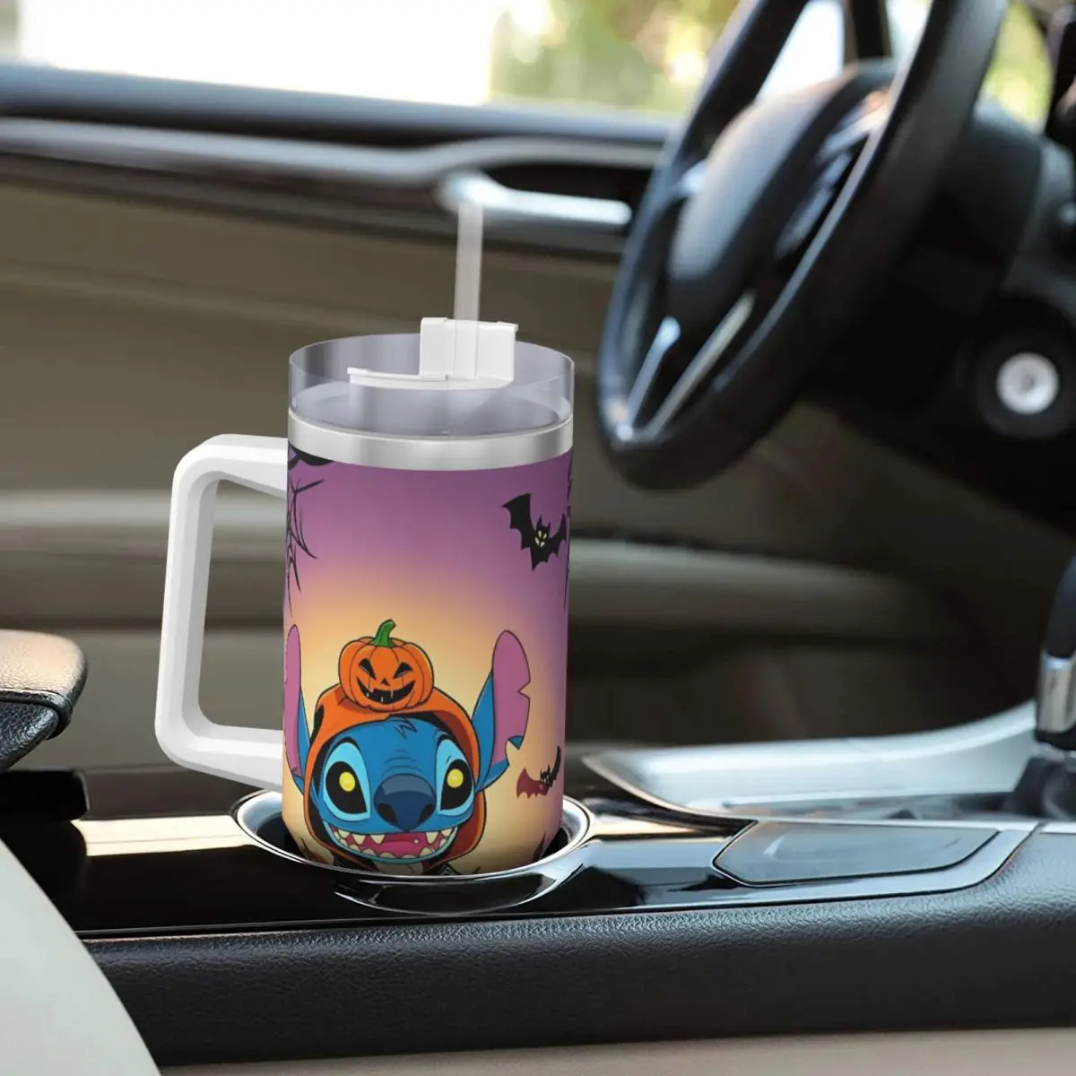 Niedliche Stich Cartoon Anime Halloween Edelstahl Becher Thermo tassen mit Strohhalmen und Deckel 40 Unzen Auto Tassen Kaltwasser flasche