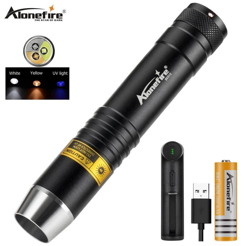 

AloneFire SV370 Ultraviolet 365nm UV White Yellow 3 LEDs Light Source Flashlight lamp for Jade Jewelry Identification