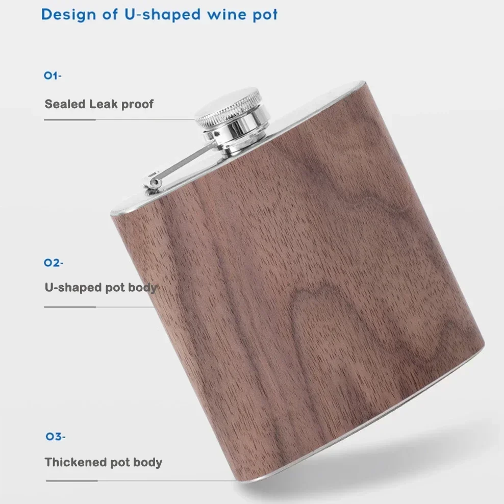 

6oz Stainless Steel Hip Flask Outdoor Portable Wood Grain Leather Small Flagon Russian Wine Jug Gifts For Men Fashion Wine Set