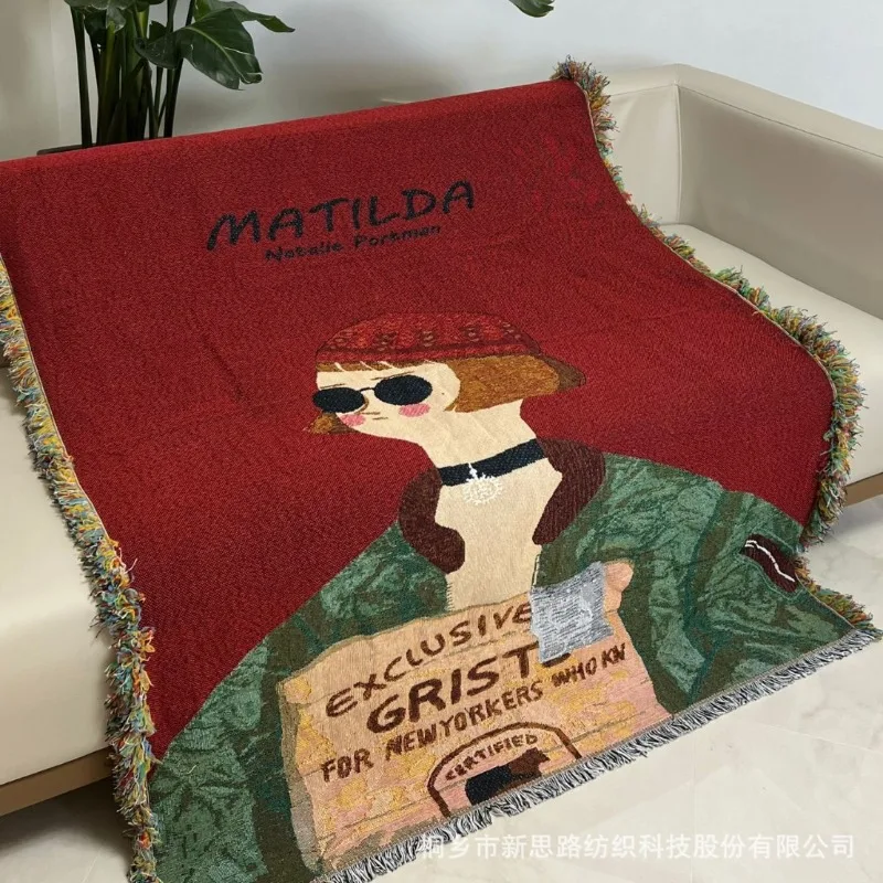 Camping Decorative Blanket Cushion American Vintage Abstract Sofa Blanket Line Blanket Tapestry Camping Cushion Leisure Blanket