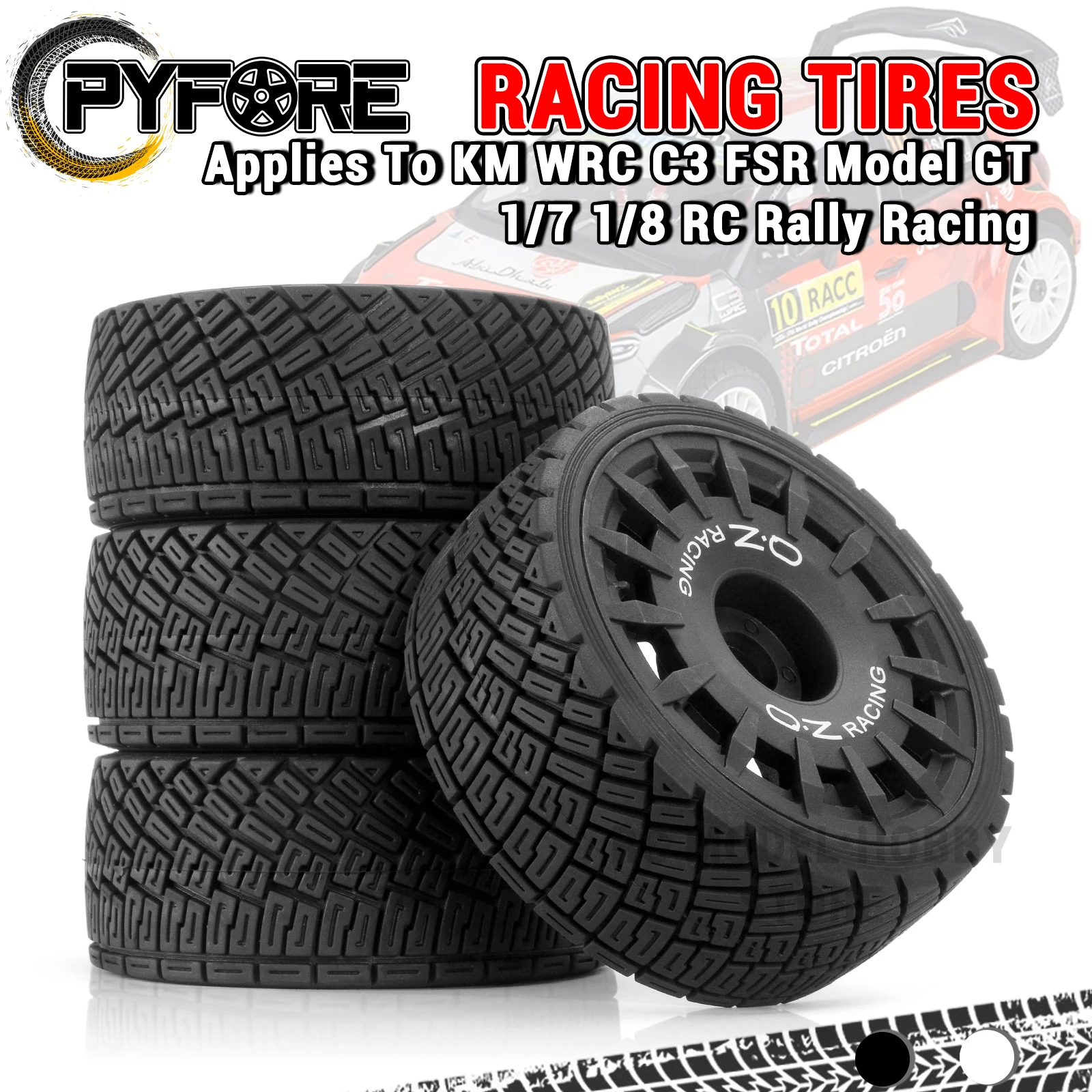 

PYFORE Racing Tires 100X40mm Adapter 17mm 4PCS for KM WRC C3 1/7 1/8 RC Model Car Desert Truck Accessories Rally On-Road