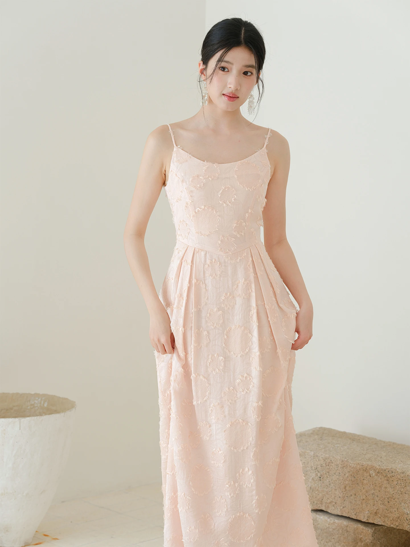 Vestido Largo sin Tirantes Estilo Chino ChuChan, Nuevo Vestido Hanfu con Textura Rosa y Corte Elegante en Línea A para Mujer, Verano