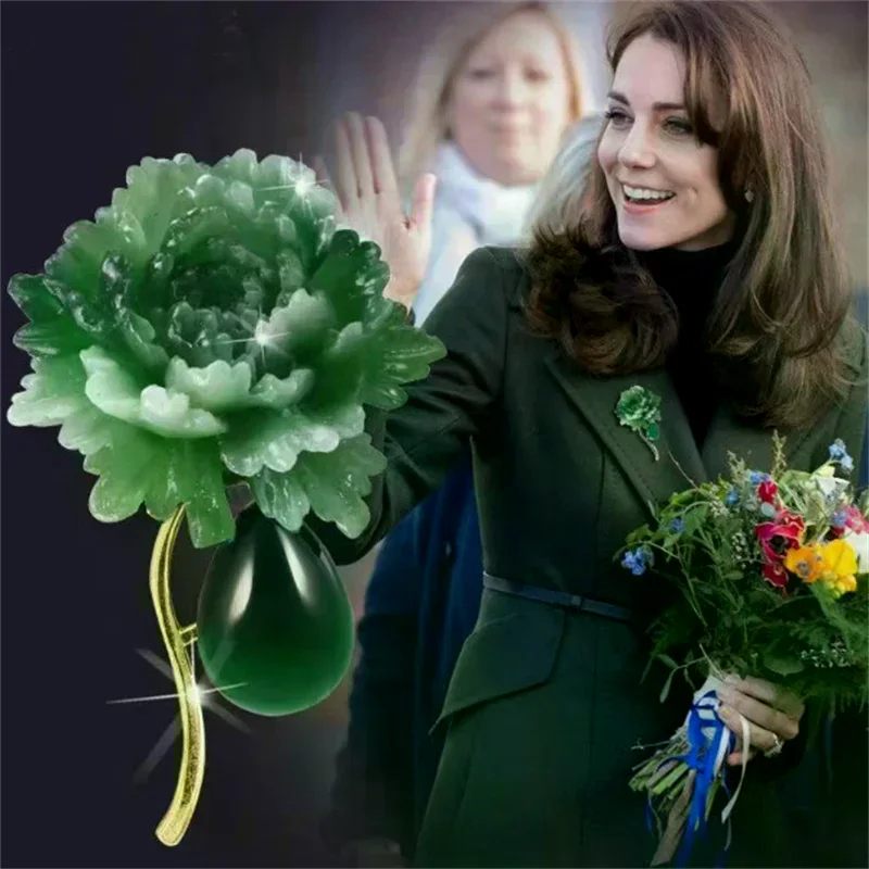 Exquisite Anti Gifts Fashion Green Peony Flower Brooch for Women Girls Vintage Slip Pins Versatile Corsage Clothing