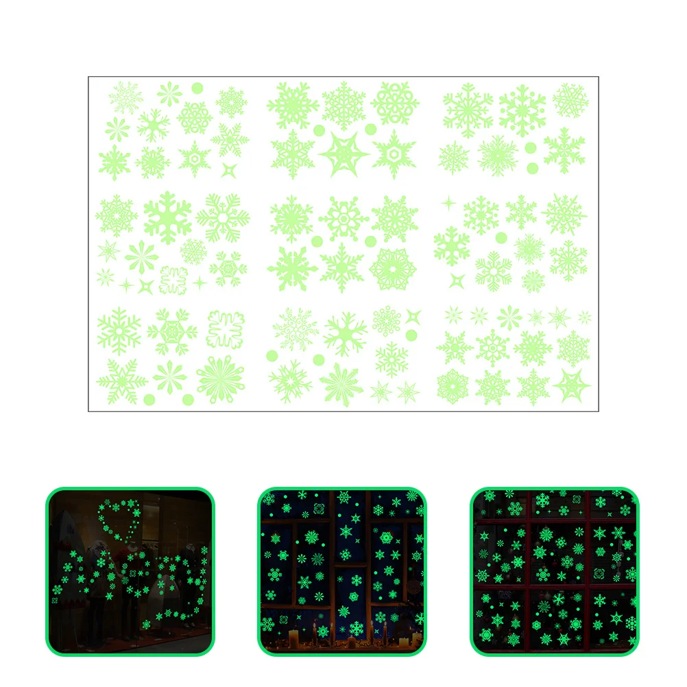 

9 Sheets Luminescent Snowflake Stickers Christmas Window Clings Ideal Xmas Party Decorations for Office Store Home Use