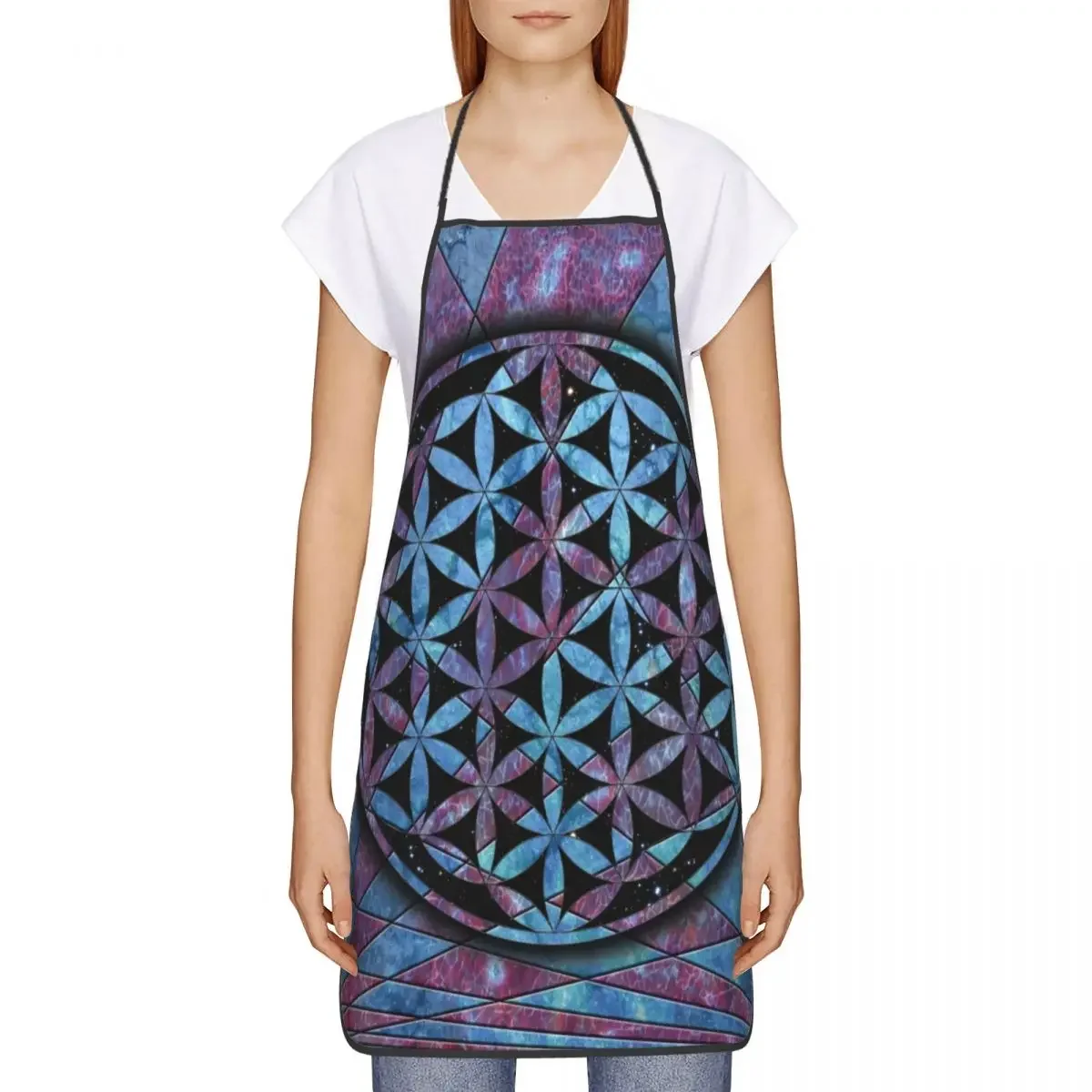 Flower Of Life Sacred Geometry Mandala Apron Women Men Geometric Adult Kitchen Chef Bib Tablier Cuisine Cooking Baking Gardening