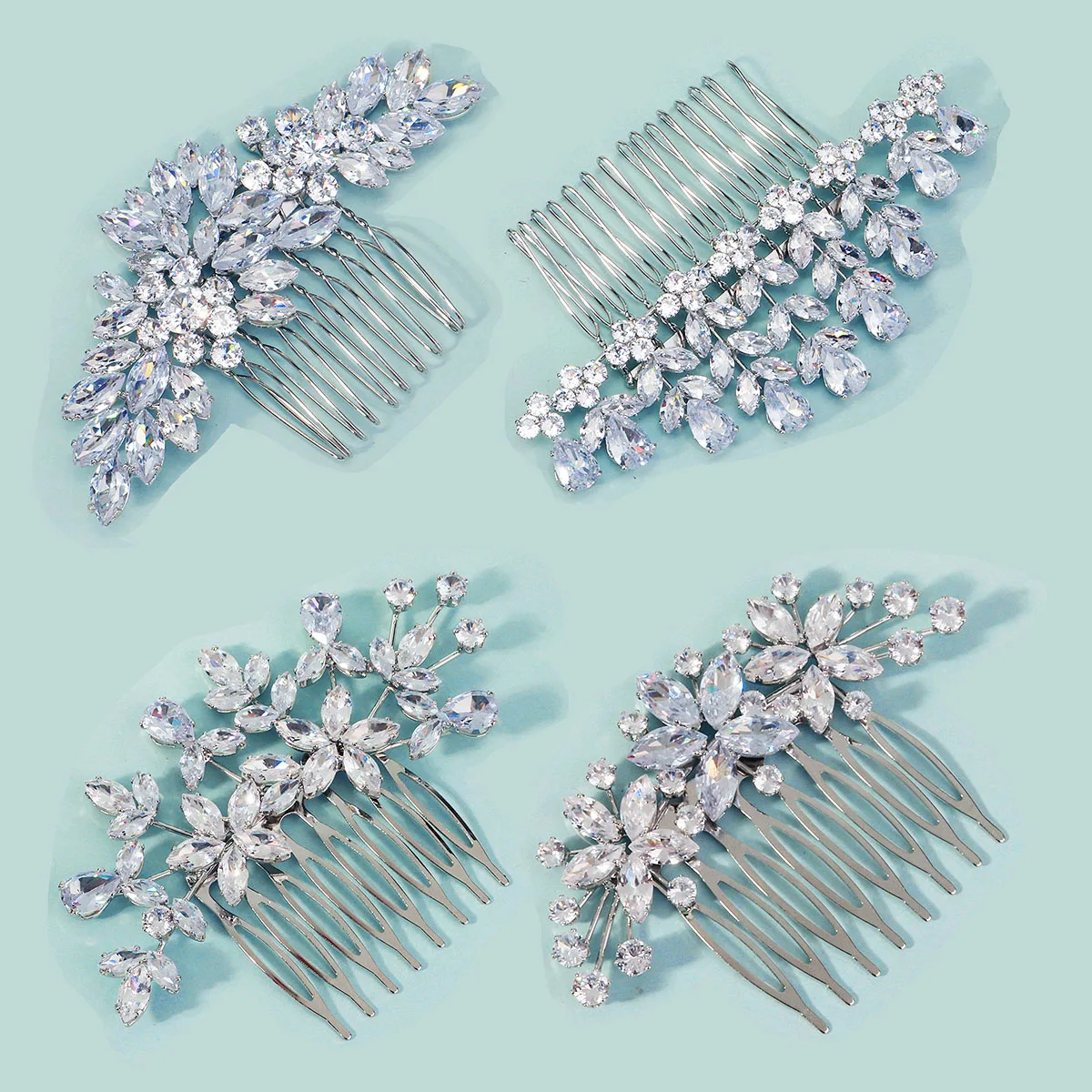 

SLBRIDAL Trendy Sparkling Prong Setting Cubic Zircon Bridal Wedding Hair Comb Women Girls Jewelry Daily Fashion Hair Accessories
