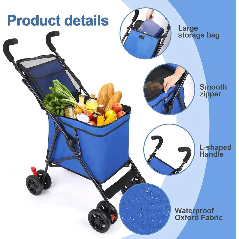 Compact Outdoor Dog Stroller, 60 lbs Capacity, Shopping Cart, Ideal for Camping, Sports, and Gardening (Blue)