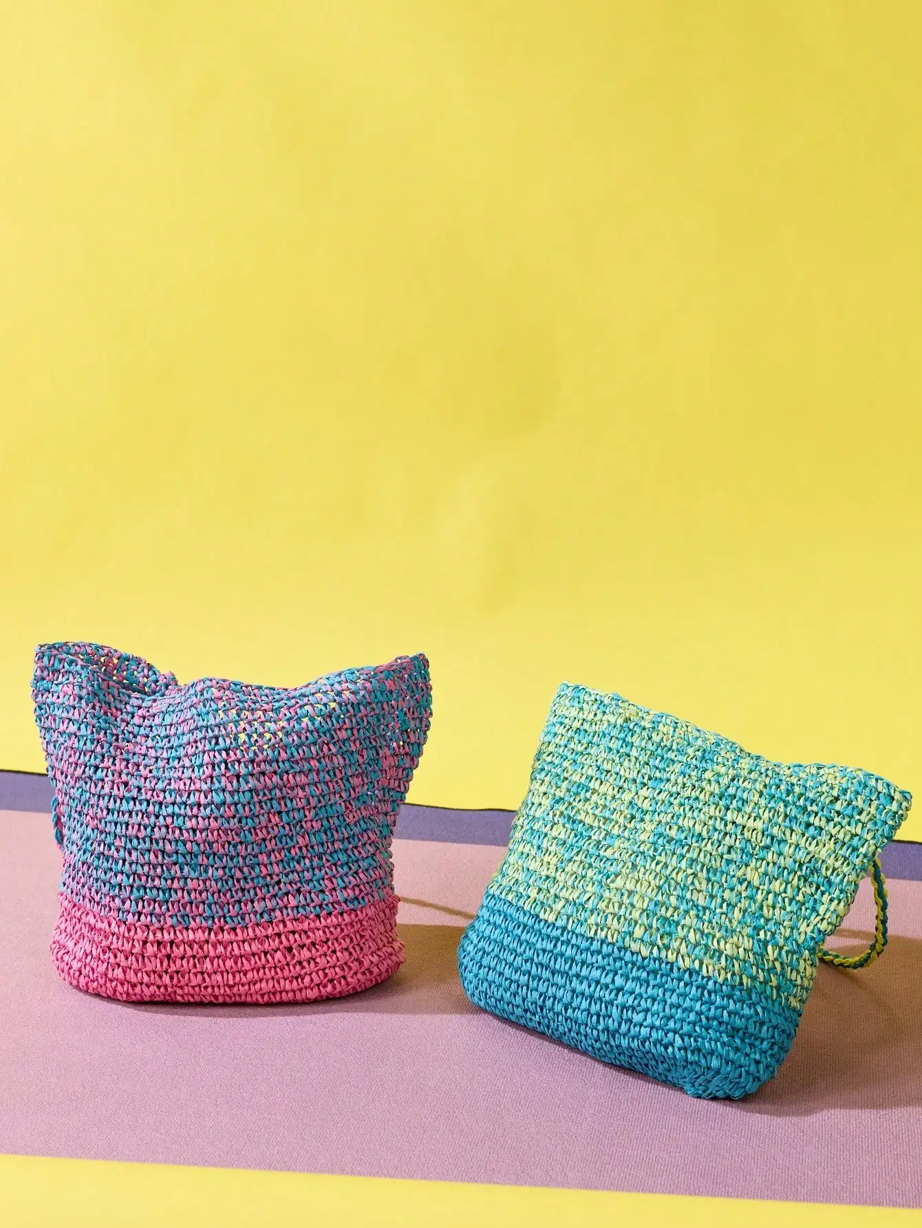 

Joivida Woven Grass Beach Shoulder Bag (Lake Blue/Rose Red), Large Capacity, Waterproof for Vacation & Travel