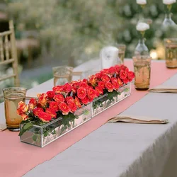 Rectangular Transparent Acrylic Plastic Rose Vase Wedding Table Flower Stands, Decorative Supplies, 10 Hole, 12 Hole, 14 Hole