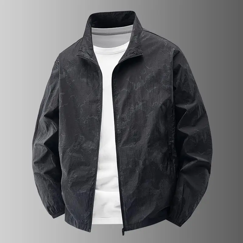 Lekka, jednowarstwowa męska kurtka wiatrówka Jaet, letnia, codzienna, bez kaptura, ze stójką, chroniąca przed słońcem, długość ort.