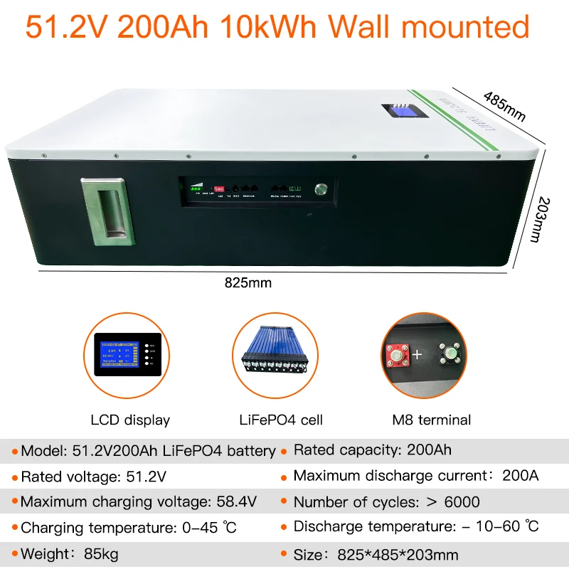 51.2V200Ah Base Station Solar Home Energy Storage Touch Screen Wall Mounted 48V Lithium Iron Phosphate Battery