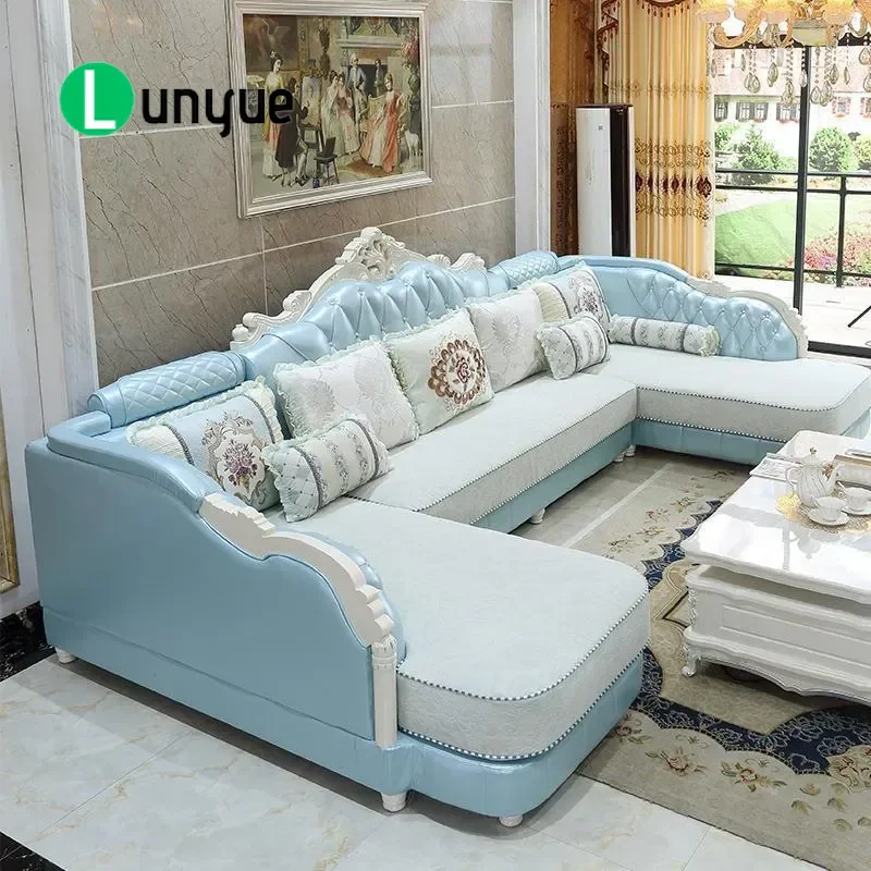 European Style U-Shaped Sofa Luxury Tech Cloth Fabric Removable Washable Large Living Room Furniture for Big Apartment Simple