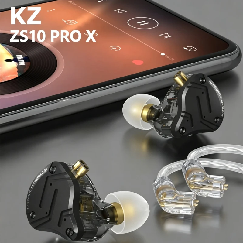KZ ZS10 PRO X Wired IEM Earphones 10 Unit Hybrid Driver 0.78mm 2 Pin Detachable Cable HiFi Music Gaming AudiophileBest Xmas Gift