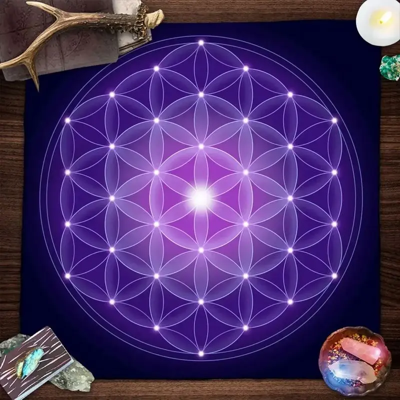Tarot Altar Cloth Rainbow Flower of Life Sacred Geometry Divination Mat for Crystal Tarot Reading Wicca Meditation Decor