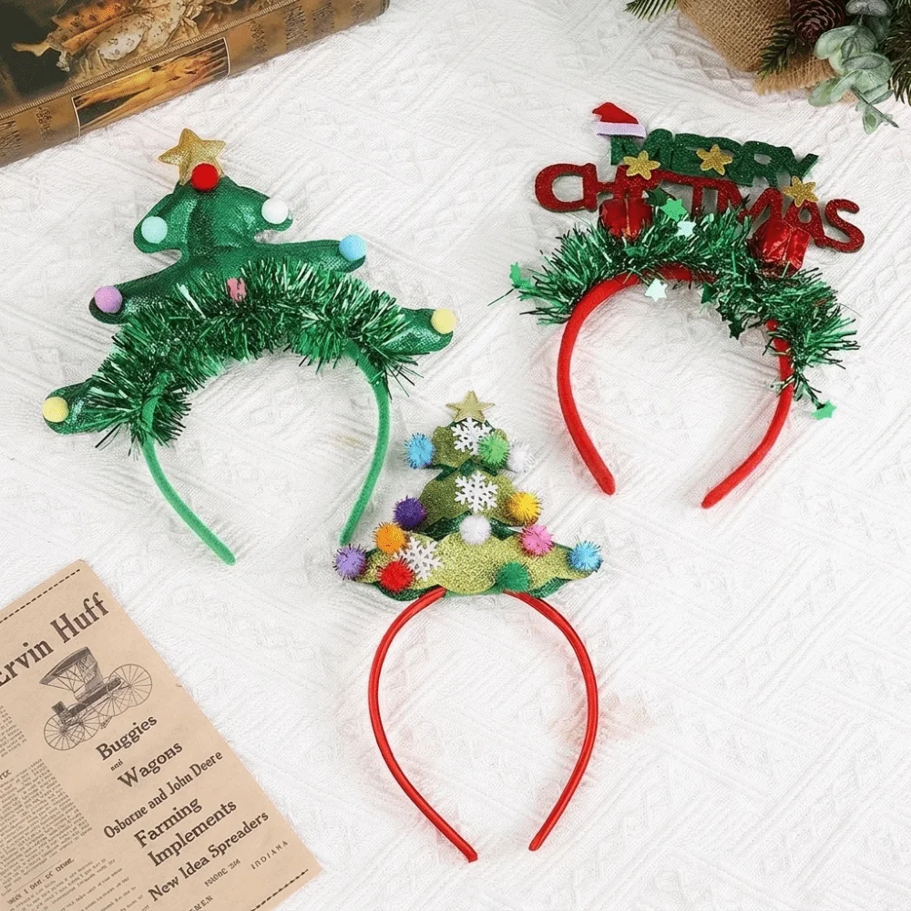 Cute Shiny Christmas Headband Rain Threads Plush Ball Xmas Tree Hairband Letter Hair Accessories Sequin Hair Hoop Adults Kids