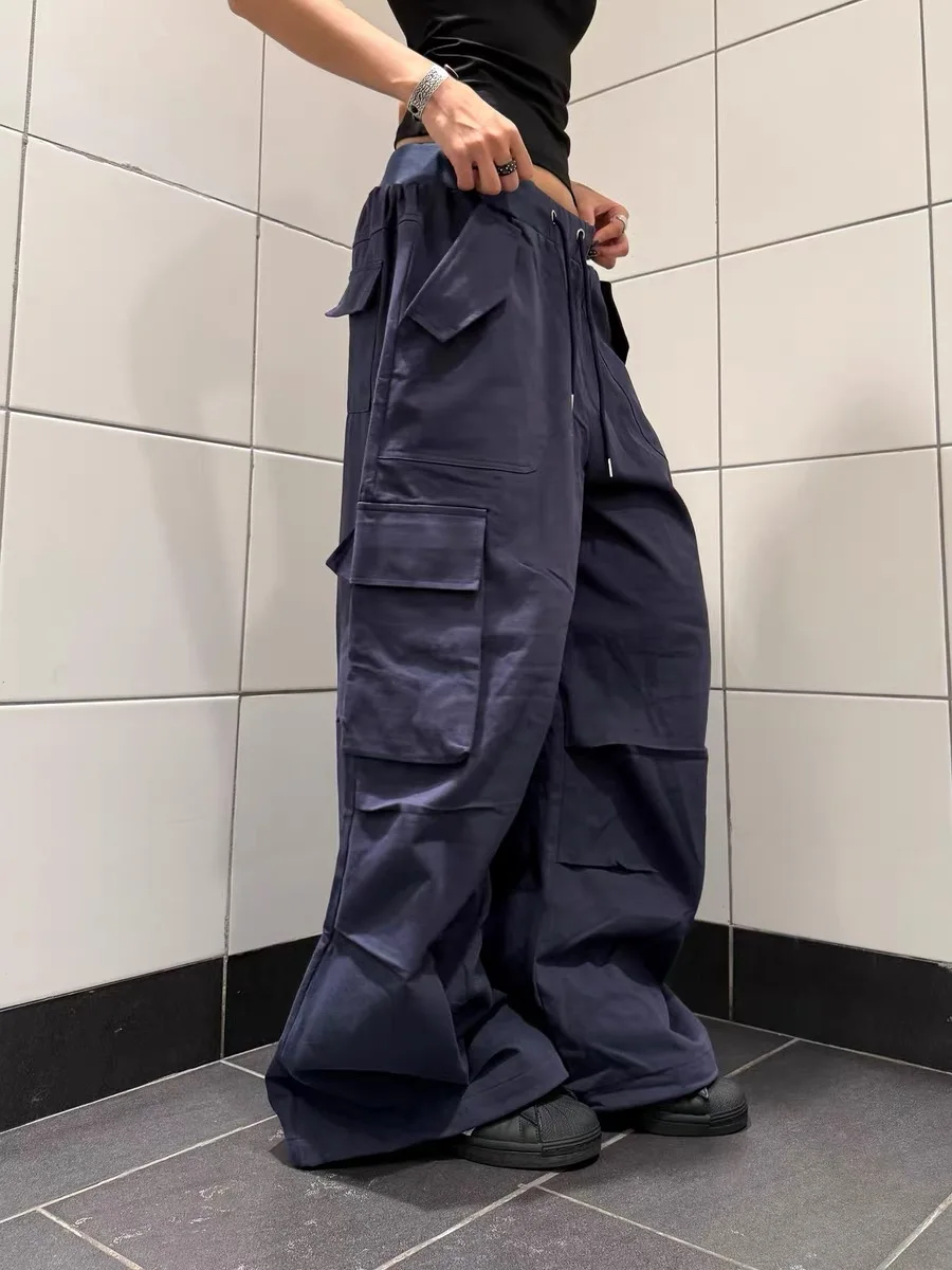 

Американские ретро-брюки-дудочки с широкими штанинами, унисекс, свободные повседневные брюки с эластичным поясом, прямые штанины