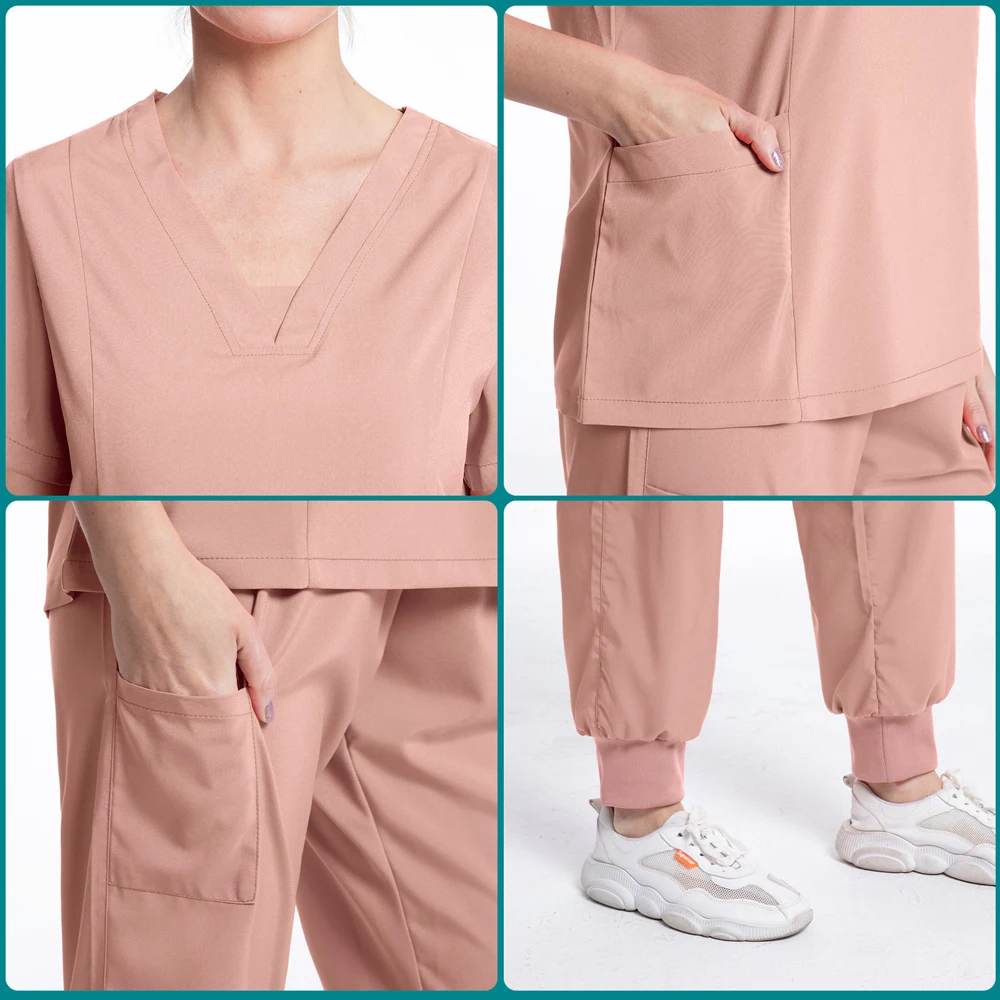 Solid Color Short Scrub Suit Nurse Uniforms Breathable Doctor Uniform for Women Wholesale Medical Clothing Beauty Salon Work Set