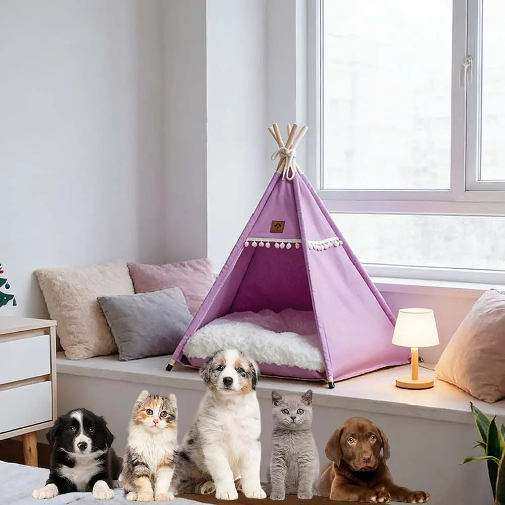 1PC S/M/L Pet Tent House Foldable Teepee Tent Removable Portable Cat Small Dog Bed Stable Dog House with Thick Pad Pet Supplies - view 3