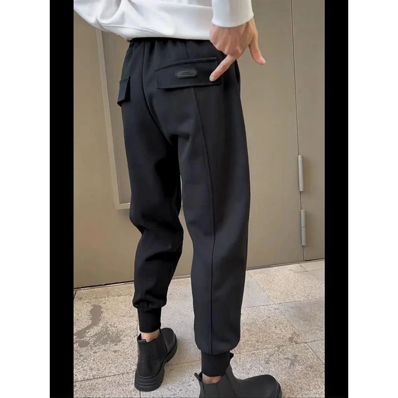 

Fashion Elastic Lace Up Spliced Pockets Harem Casual Pants Men's Clothing 2024 Autumn Winter New Loose High Waist Cropped Pants