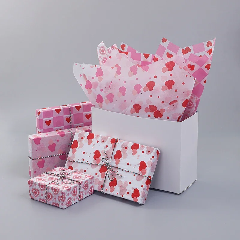 20 Sheets Valentine's Day Tissue Paper Red Love Heart Gift Wrapping Paper Birthday Decor Bridal Shower Party Supplies 50X35 Cm