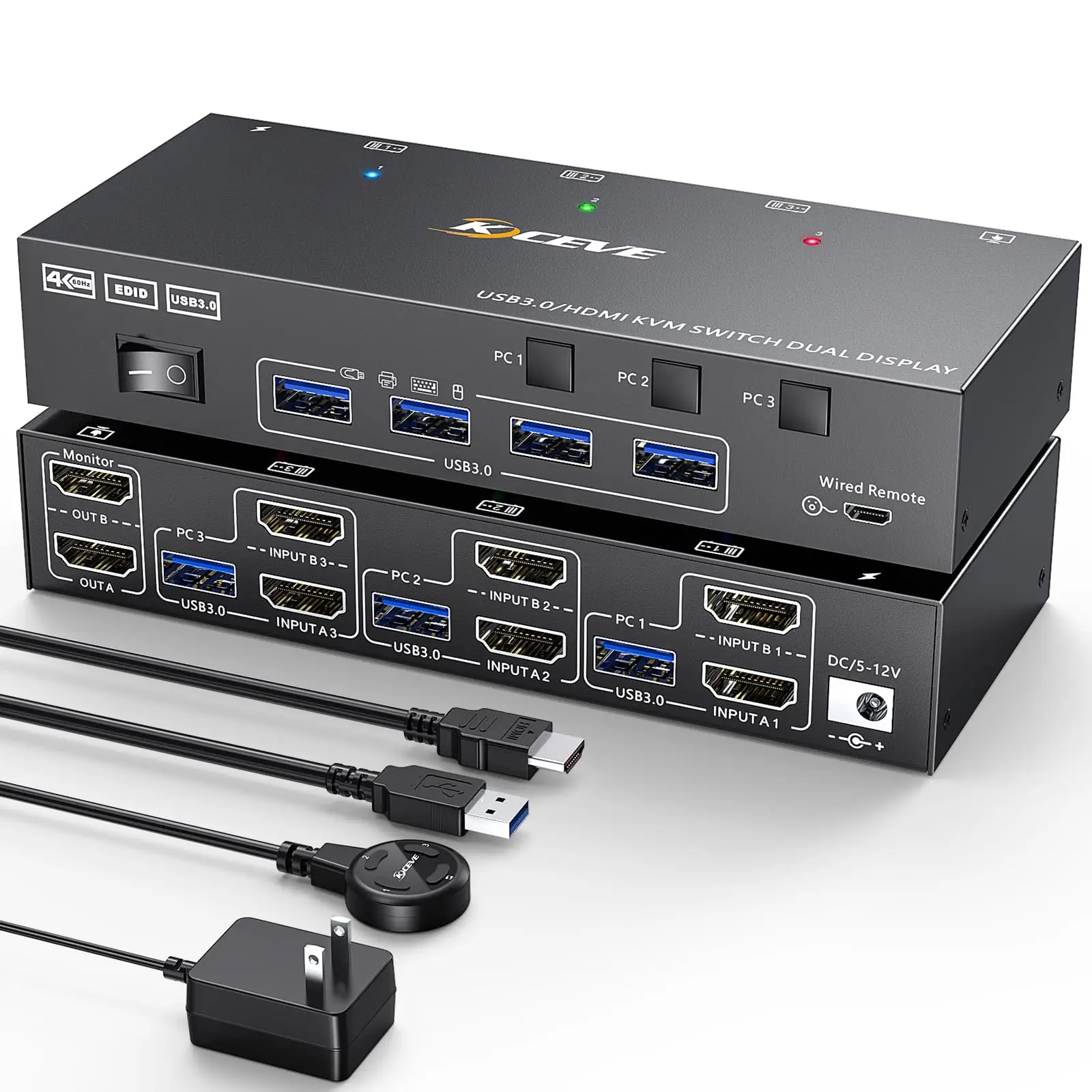 

4K@60Hz HDMI KVM Switch 2 Monitors 3 Computers,EDID Emulation,Dual Monitor KVM Switch for 3 Computers Share 2 Displays and Mouse