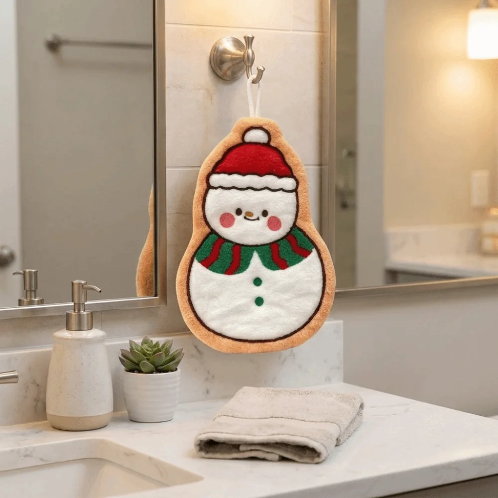 Cleaning Rag Coral Fleece Santa Claus Hand Towel Cartoon Hanging Children's Small Towels Soft Snow Man Wipe Cloth Kitchen