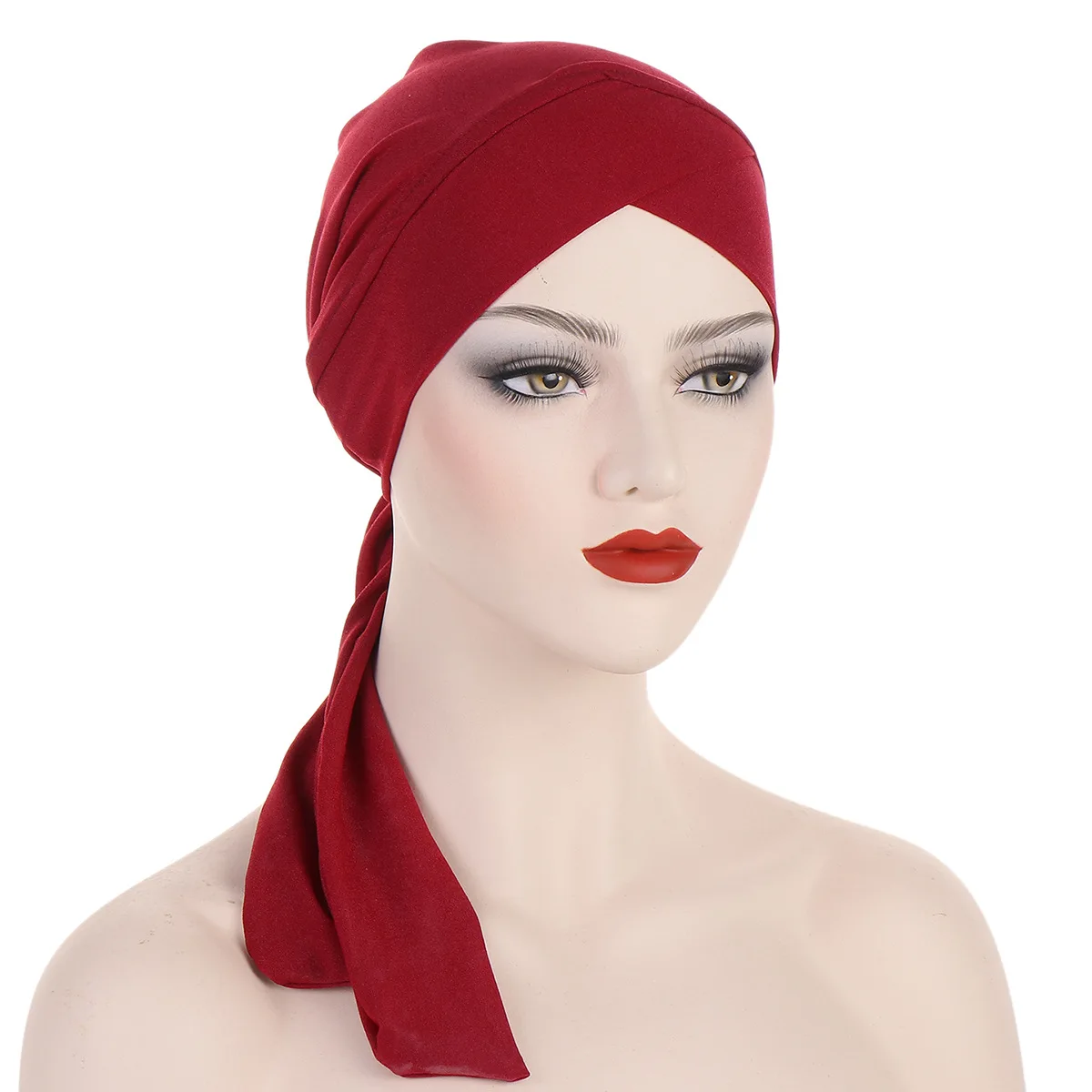 Elastic Solid Color Pre-Tied Hijab Wrap Head Scarf Hats Muslim Turban Bonnet for Women Inner Hat Fashion Female Turbantes Caps