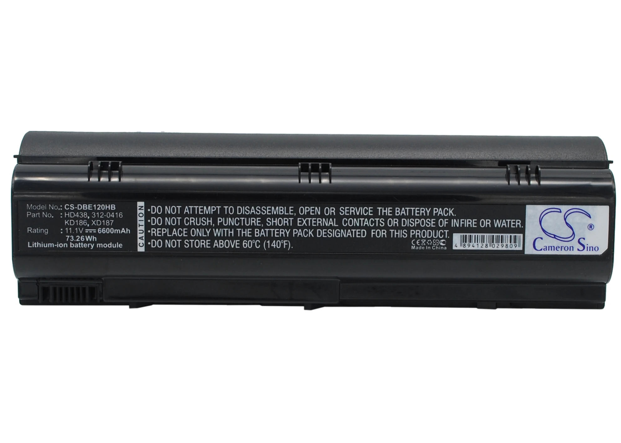 

CS 6600mAh/73.26Wh battery for DELL Inspiron 1300, Inspiron B120, Inspiron B130 312-0416, HD438, KD186, XD187