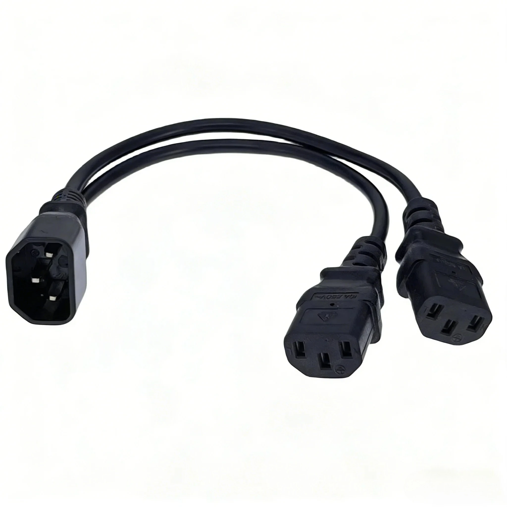 Cabo Adaptador Divisor Tipo Y de 30CM, Macho IEC 320 C14 para Duas Fêmeas C13, Cabo Curto para Computador e Monitor