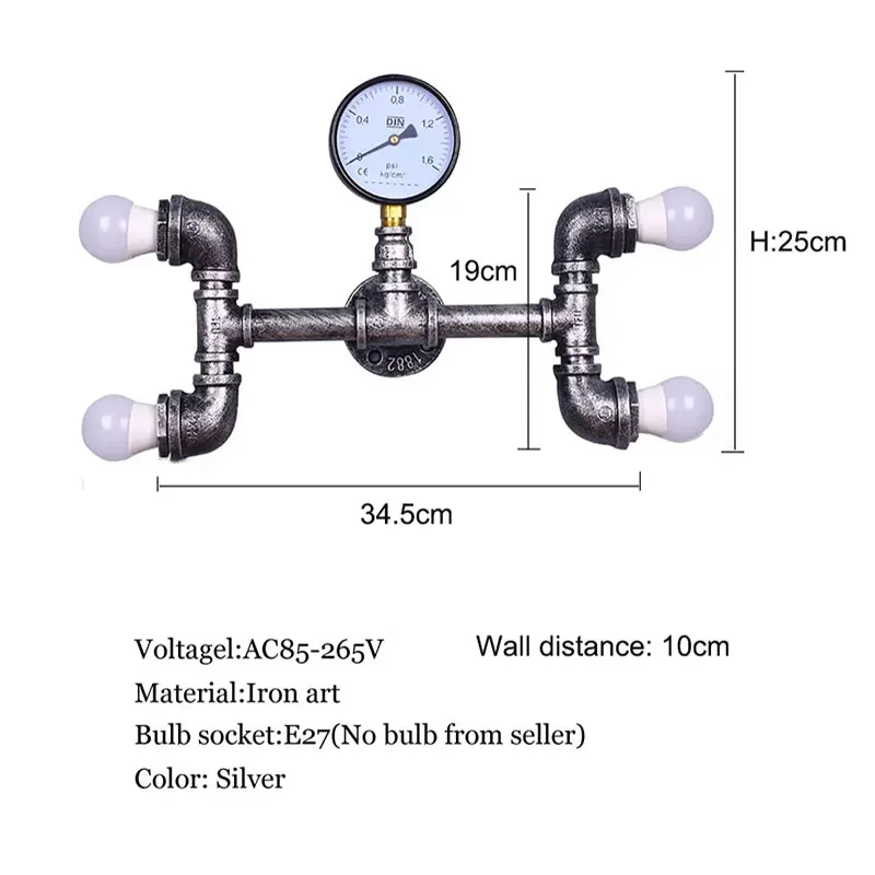 Loft Retro Led Lamp Cafe Industrial Style Personalized Restaurant Bedroom Corridor Staircase Decorative Wall Iron Wall Lamp