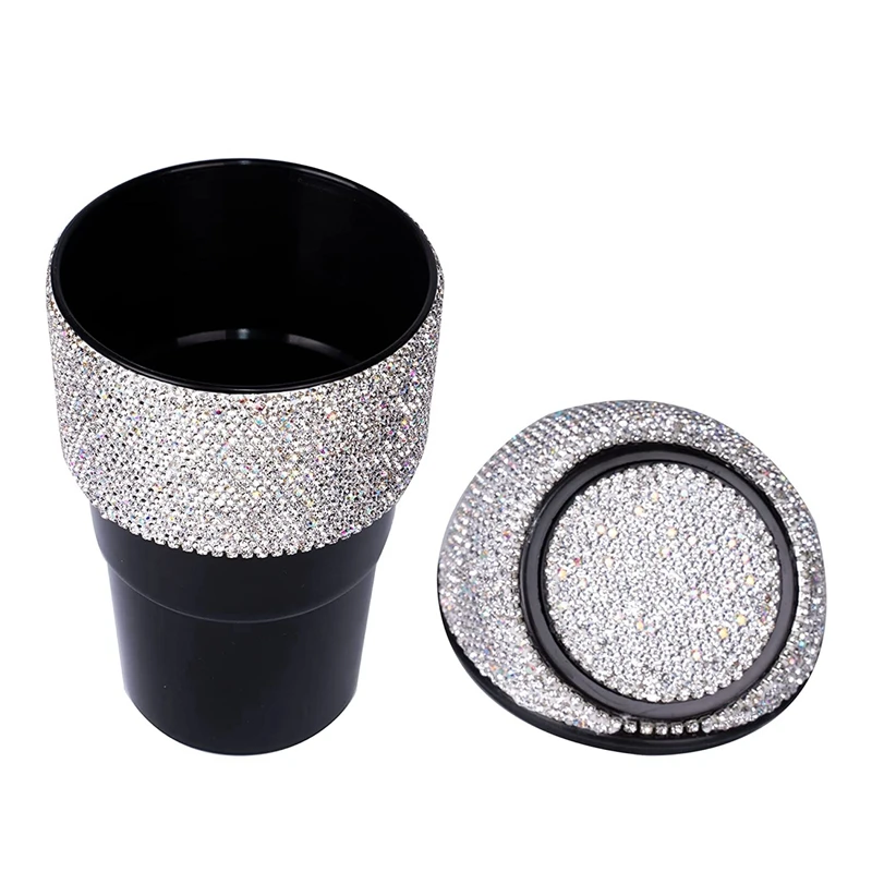 Universal Car Crystal Diamond Trash Can Mini Car Trash Can With Lid Multifunctional Car Trash Can For Car Office Home