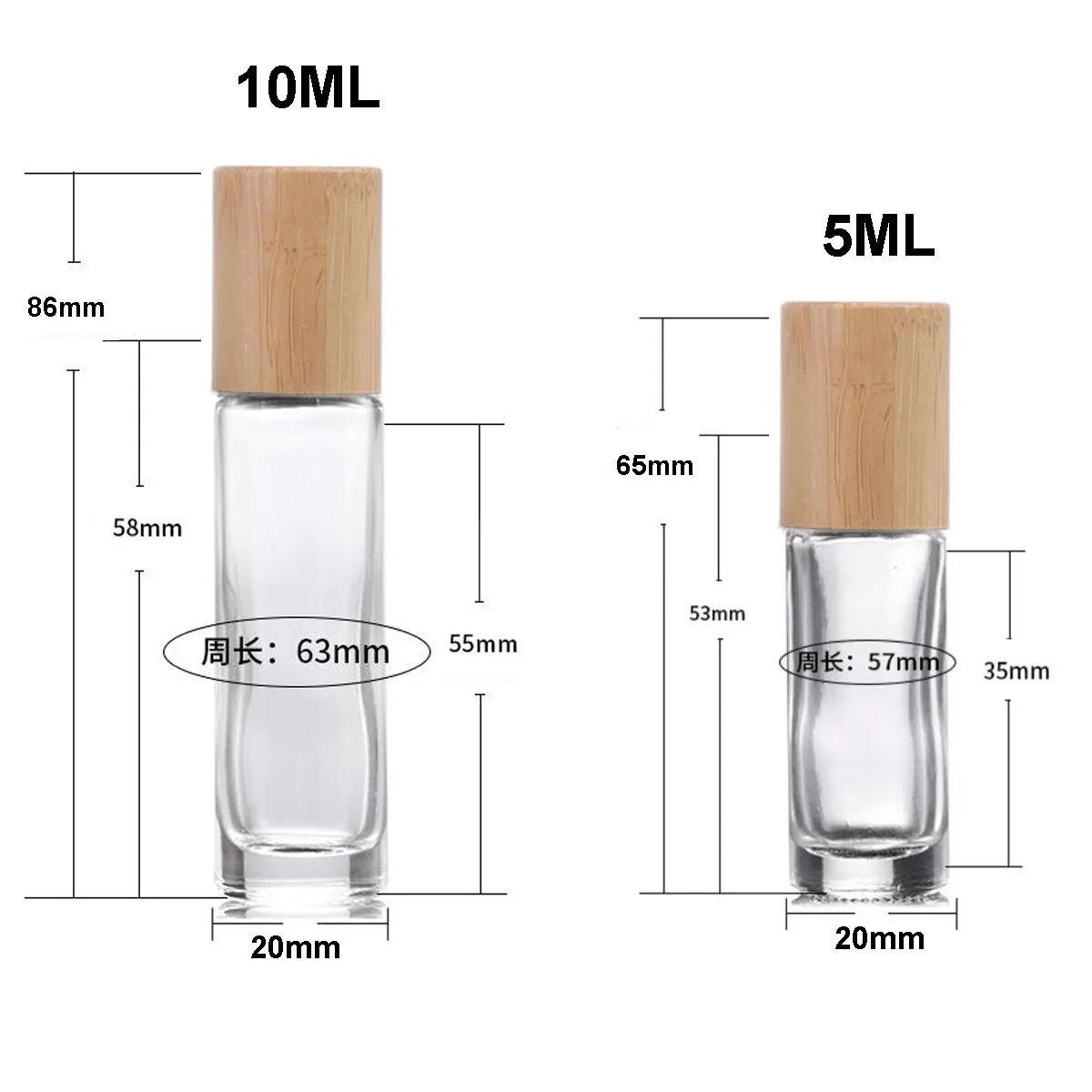 12X 24X 5ML 10ML Glass Essential Oil Roll On Bottles Natural Bamboo Wood Lid Perfume Vials Steel Roller Ball Refillable Portable