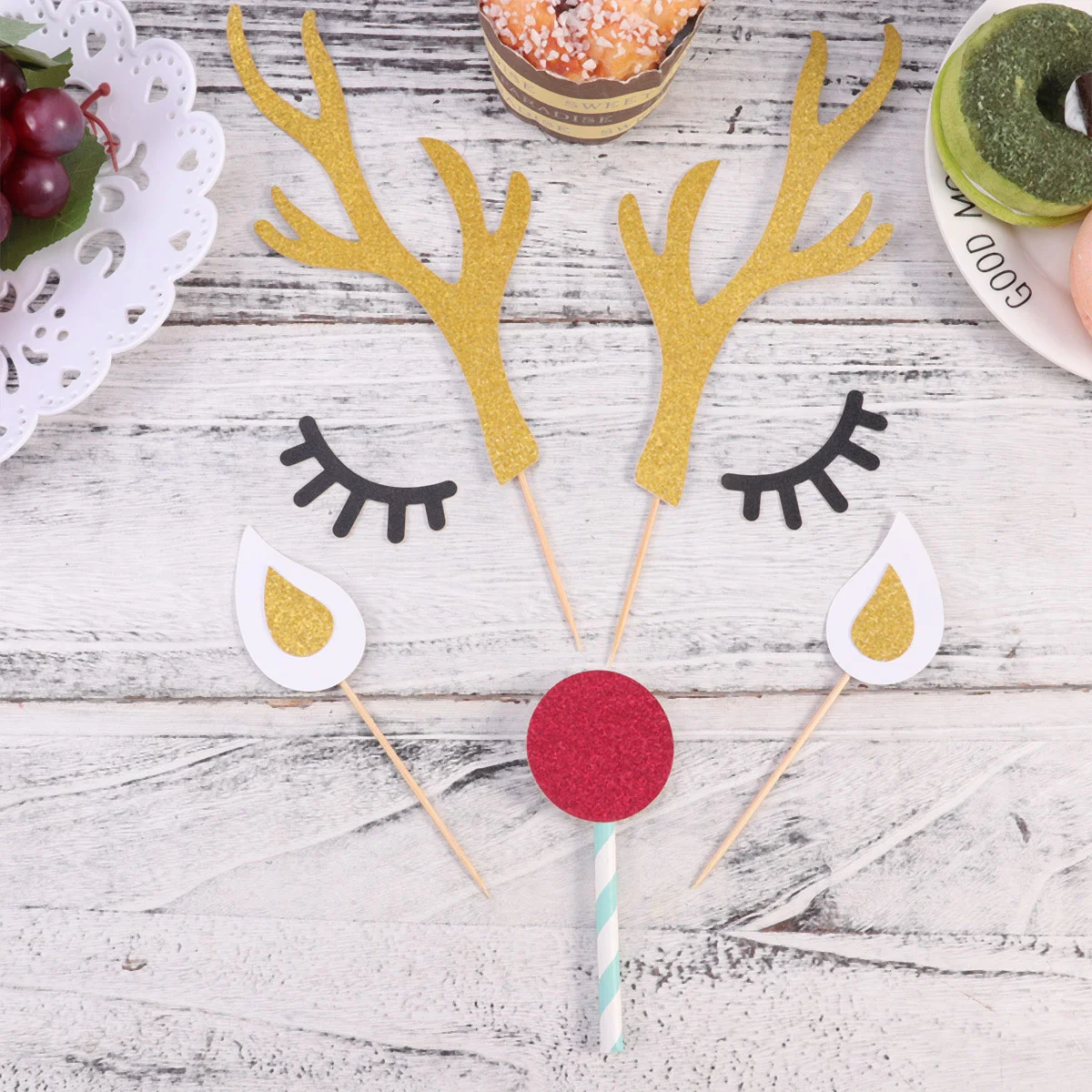 Décorations de Noël en bois de cerf, mélangeur de décoration, autocollants de gâteau, sélection de dessin animé, 5 ensembles