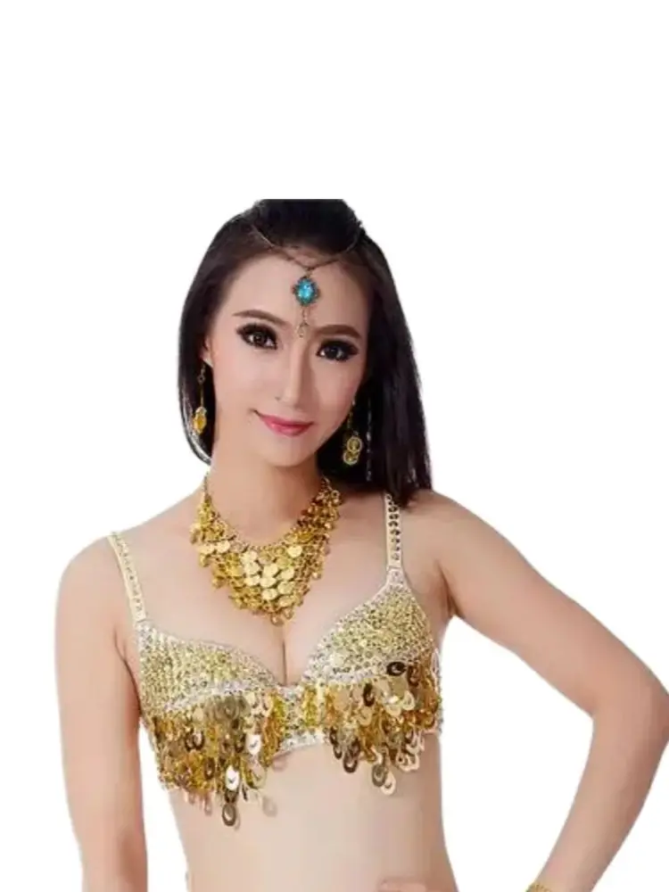 1pcs/lot woman belly dancing bra sexy sequined bra Beaded top performance dancing bra 34/75c