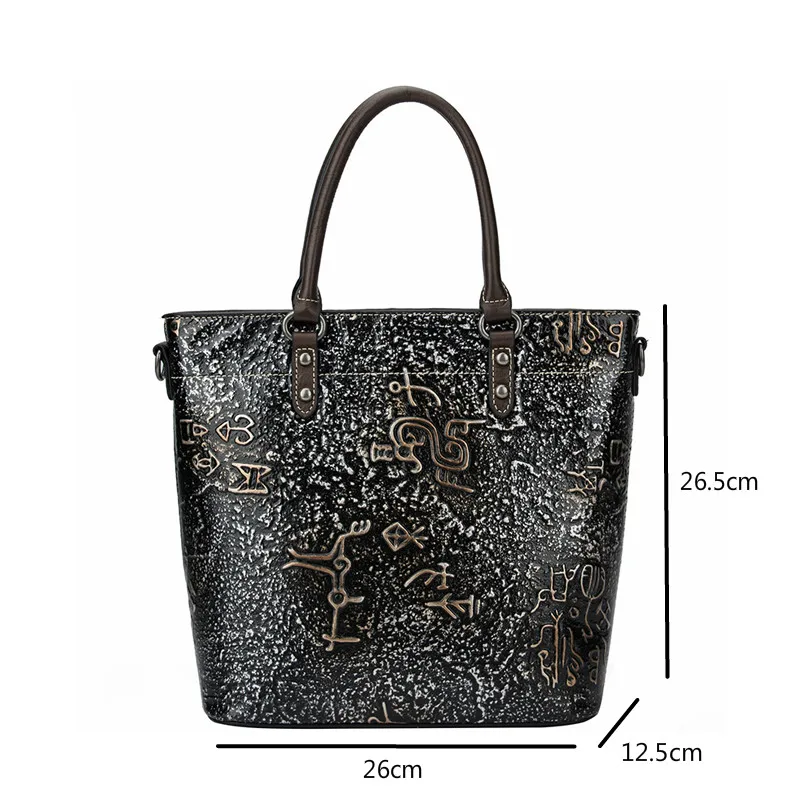 Johnature Vintage Casual Tote Borsa da donna in vera pelle 2024 Nuove borse a tracolla e a tracolla in pelle bovina con goffratura di grande capacità