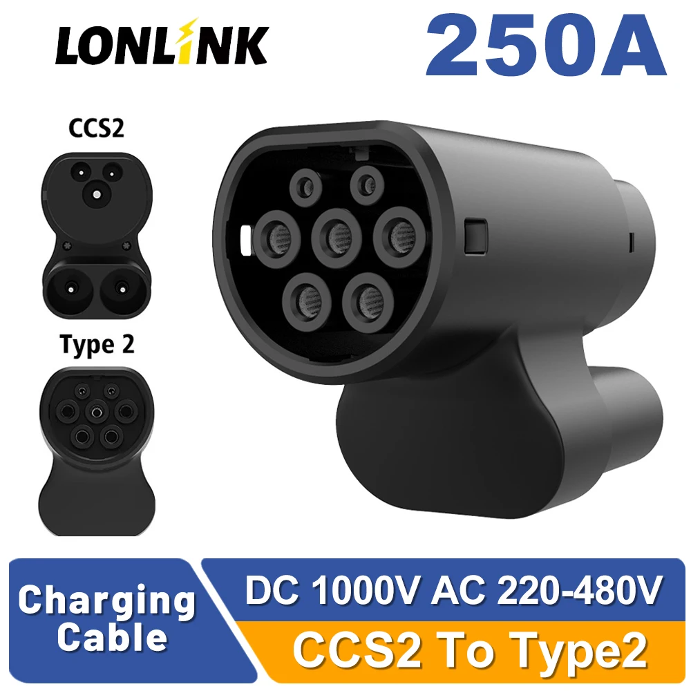 LONLINK Electric Car Charger CCS2 To TYPE 2 Connector for Tesla Model Y S X 3 Electric Vehicle Type2 EV Charger Adapter Charging