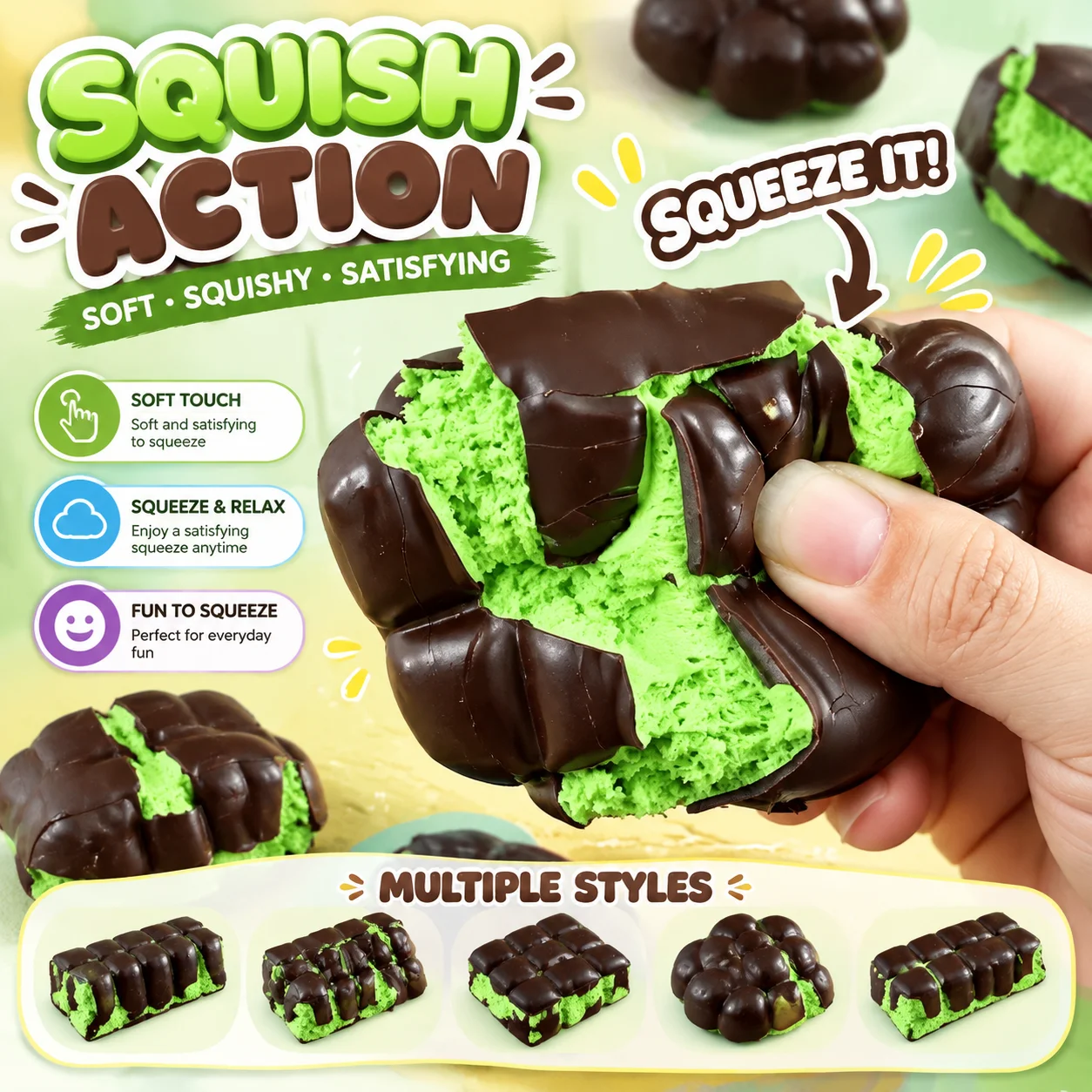 Crispy Squishy Toy Handmade Fidget Stress Relief Realistic Dessert Girl Cute Fun Chocolate Hot Selling Squeeze Toy for Kids