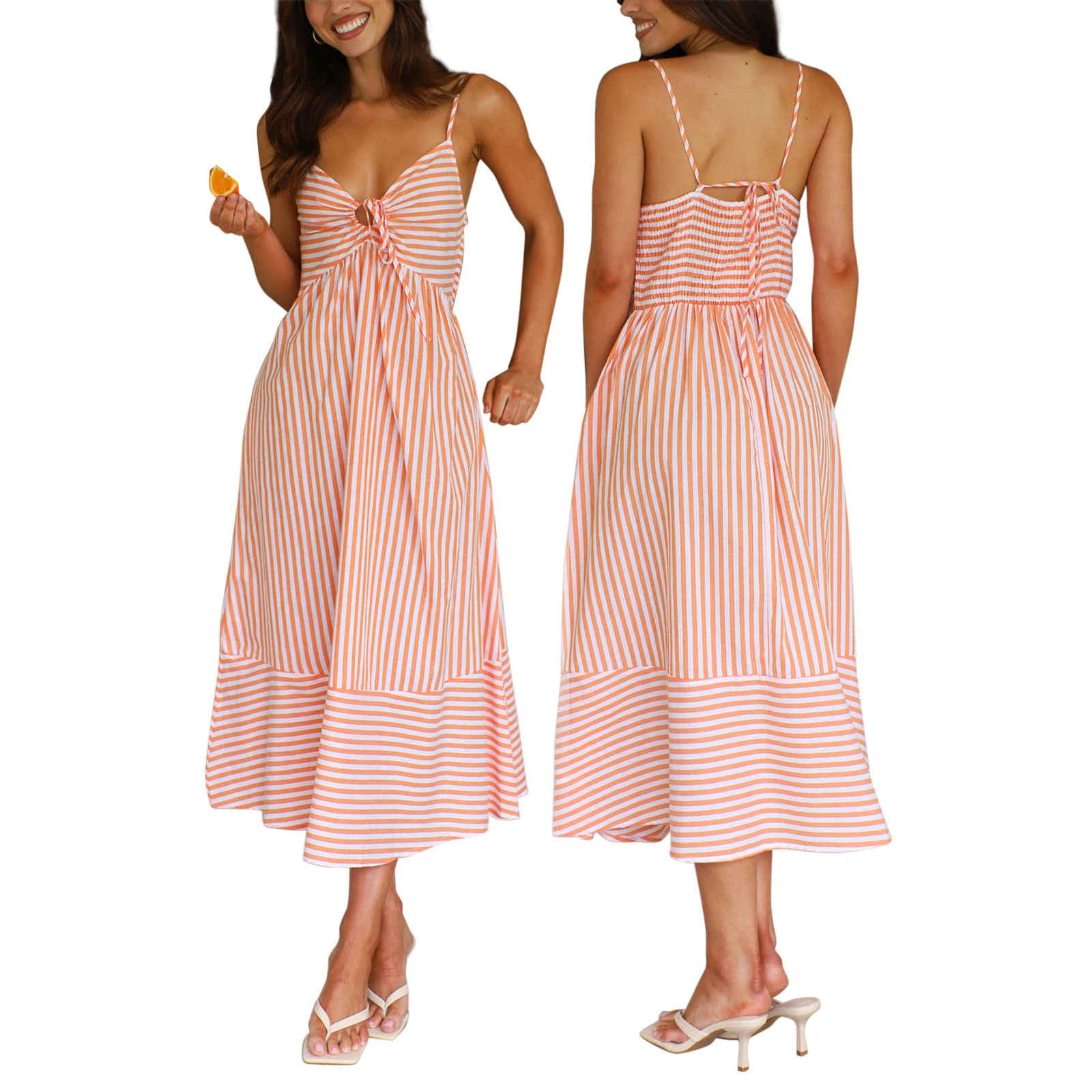 Vestido de maternidad a rayas para mujer, vestido Sexy de verano con tirantes finos y lazo con cordones, escote en forma de corazón, camisola holgada, vestidos de embarazo