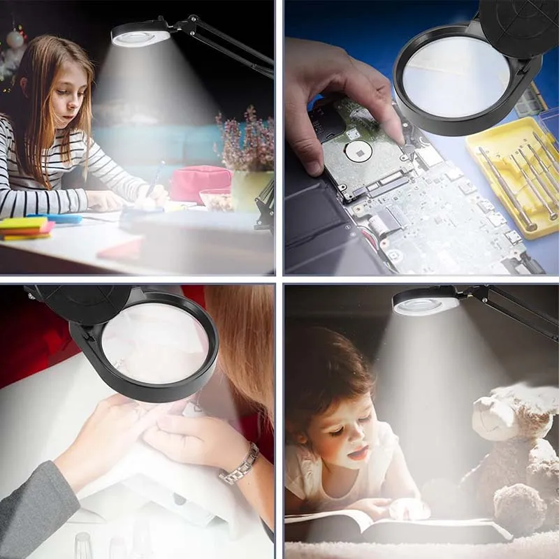 New Arrival Large Clip Folding Stand Desktop Magnifying Glass Lamp Magnifier for Inspection PD43598T